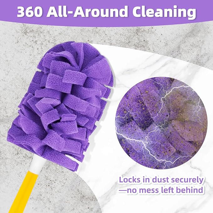 6 PCS Fleece Reusable Duster Refills for Swiffer, Washable Heavy Duty Duster Pads, 360 Cleaning Pads for Fan, Window, Furniture, Floor(Include 1 Handle)