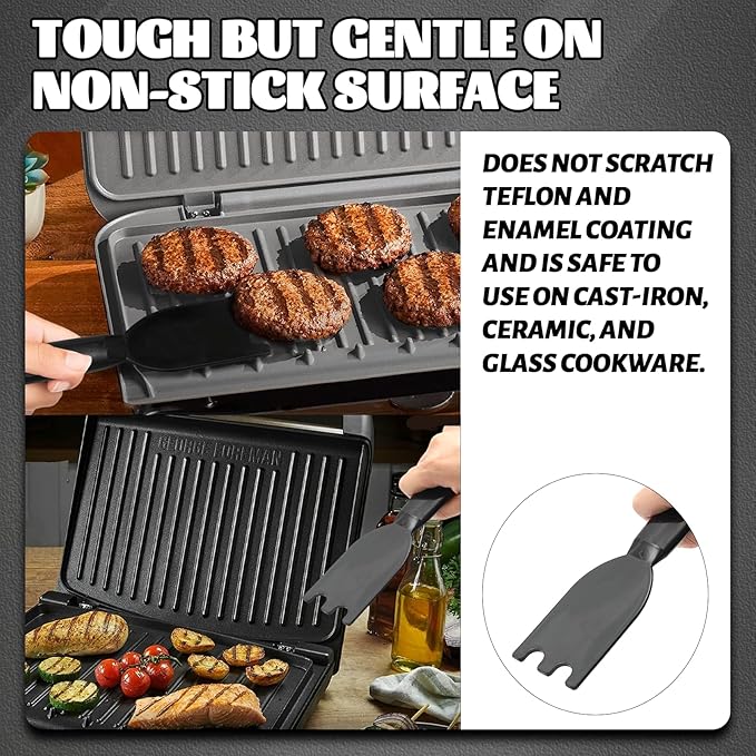TonGass Grill Scraper for George Foreman Indoor Grills & Most Other Indoor Grills with Grooves, Heat-Resistant Grill Spatula - 2 Pack