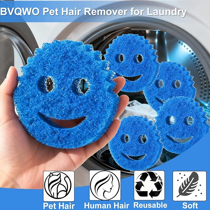Pet Hair Remover for Laundry, 6PCS Reusable Dog & Cat Hair Remover Tool - Removes Pet Fur, Hair, Lint, Dander from Clothes &Washing Machine. (Blue, Smiling face)