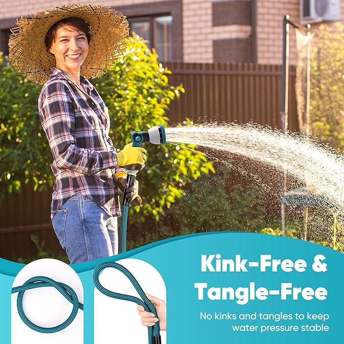 Garden Hose 50ft, Non-Expanding Water Hose Ultra Lightweight, Kink-Free, Sturdy, Flexible, Abrasion Resistant Hose for Yard, Lawn, Outdoor, Marine and Camper