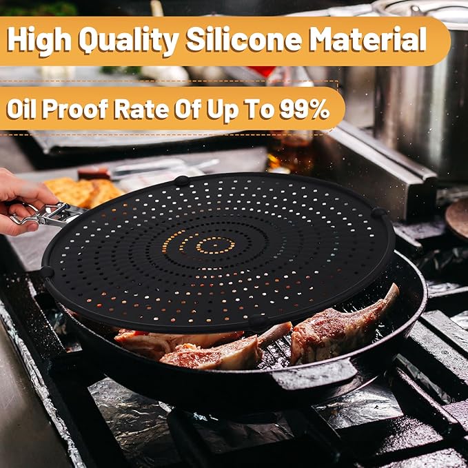 3 Pcs Silicone Splatter Screen for Frying Pan Grease Oil Splatter Collapsible Splash Guard Heat Resistant Multi Use for Baking and Cooking(Black)