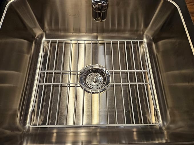 SOFINNI Sink Protectors for Kitchen Sink Bottom with White Coating Grate Insert Grid Sink Bowl Drying Rack Steel Small (10.5" x 12.5")