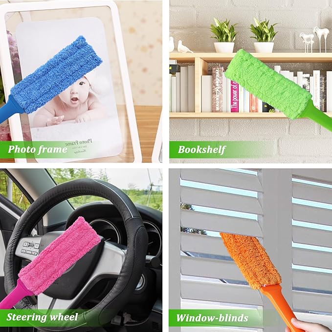4 Pack 15" Microfiber Feather Duster, Gap Duster, Blind Duster, Hand Duster for Cleaning Gap, Blinds,Furniture,Computers,Keyboards,Car Interiors