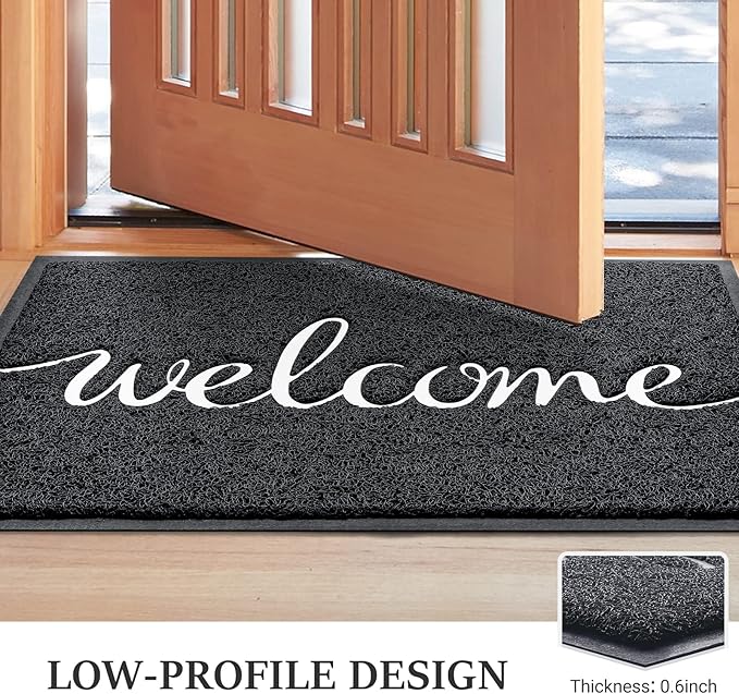 Door Mat, Welcome Mat Low Profile Floor Mat Front Doormat Indoor and Outdoor Doormat Non Slip Rugs for Entryway, Patio, High Traffic Areas (32"x20", Black-Welcome)
