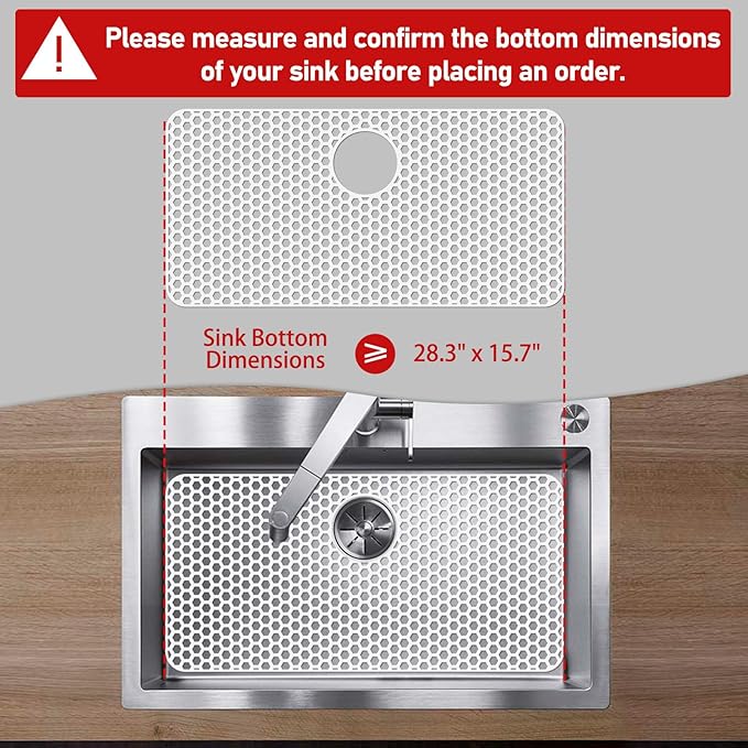 Silicone Sink Protectors for Kitchen Sink with Rear Drain - 28.3"x 15.7" Kitchen Protector Accessory, Non-Slip Heat Resistan Mat for Bottom of Farmhouse Stainless Steel Porcelain (White)