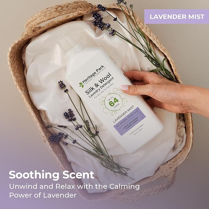Heritage Park Silk & Wool All-Natural Lavender Mist Scent, pH-Neutral Laundry Detergent - Enzyme-Free, Concentrated Up to 64 loads (32 fl oz)