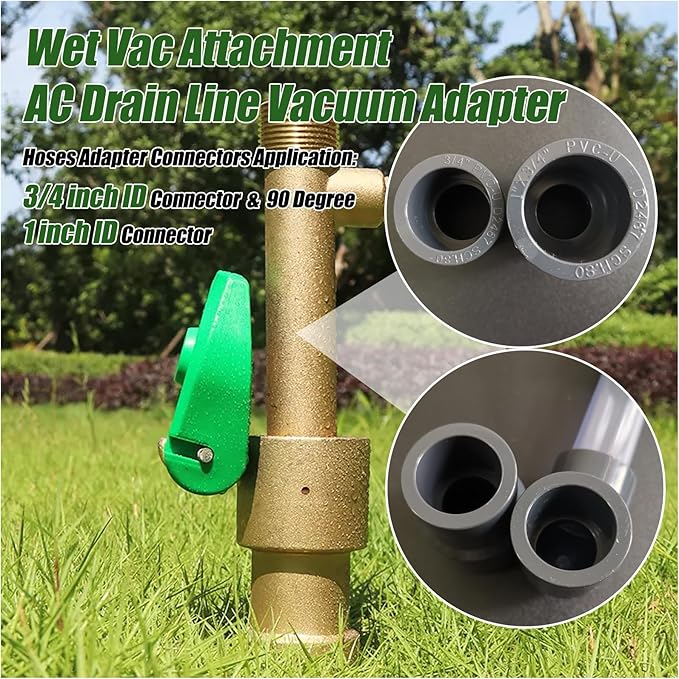 Wet Vac Attachment AC Drain Line Vacuum Adapter to Unclog and Evacuate A/C HVAC Drain Lines, Universal Hvac Ac Drain Line Cleaner Tool Vacuum Hose To PVC Pipe 3/4", 1" Adapter