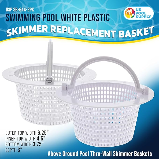 U.S. Pool Supply Above Ground Pool Thru-Wall Skimmer Baskets with Handles, 2 Pack - (See Size) Swimming Pool Replacement Baskets - Standard Small Thru-Wall Size - Skim Remove Debris, Cleanout Leaves