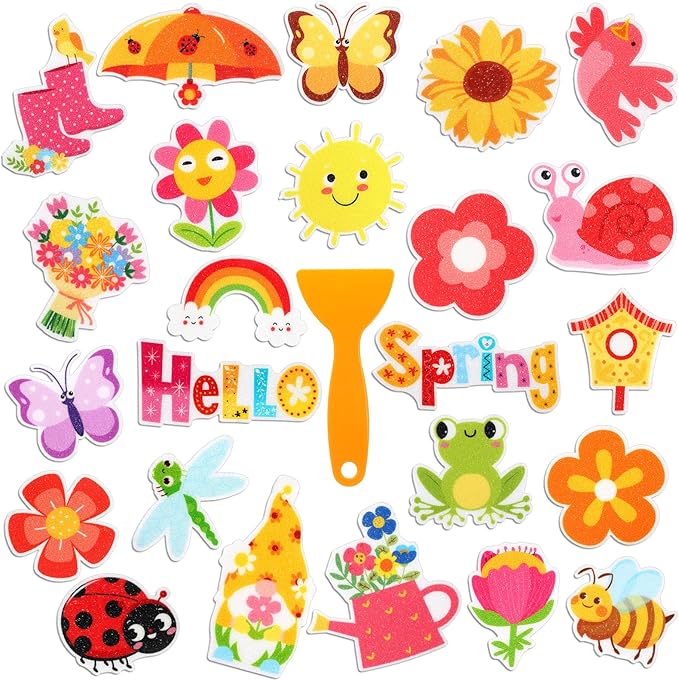 Yaomiao 24 Pcs Spring Non Slip Bathtub Stickers Shower Stickers Anti Slip Decal Threads Adhesive Appliques with Scraper Adhesive Decals for Safety Bathroom Tubs, Shower Floor, Stairs