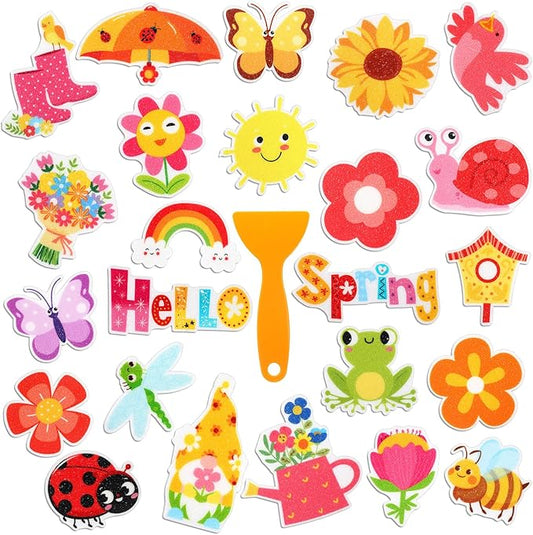 Yaomiao 24 Pcs Spring Non Slip Bathtub Stickers Shower Stickers Anti Slip Decal Threads Adhesive Appliques with Scraper Adhesive Decals for Safety Bathroom Tubs, Shower Floor, Stairs