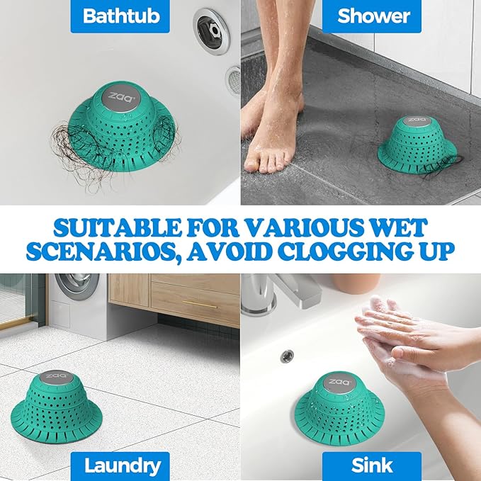 zaa Bathtub Drain Hair Catcher, Silicone Collapsible 1 Pack Drain Protector for Pop-Up and Regular Drains of Shower, Bathtub, Tub, Bathroom, Sink, Mint Green