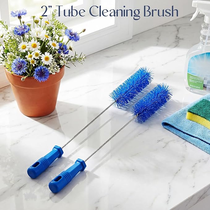 Baderke 2 Pieces Drain Brush Pipe Cleaning Blue Tube Brushes 19.7 Inch Plastic Shower Pipe Flexible Cleaning Tool(19.7 x 2 Inch)