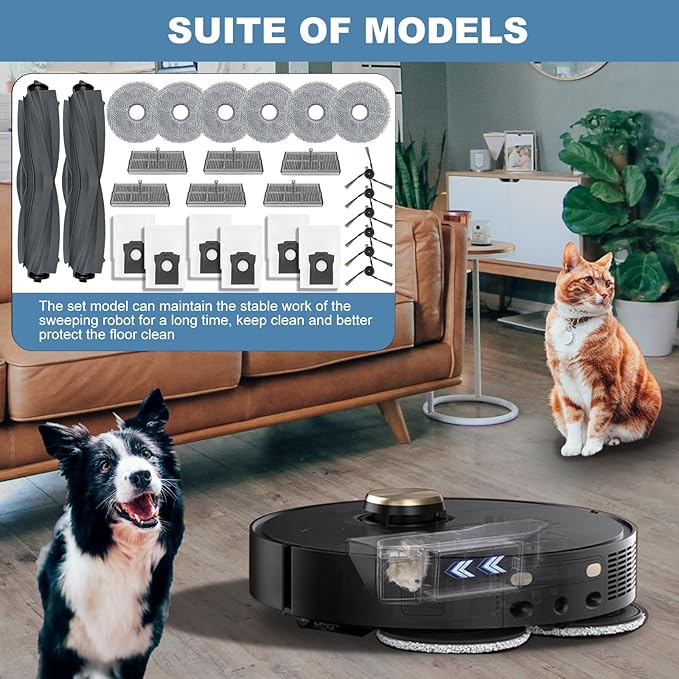 Accessories Replacement Parts compatible with Dreame X40 Ultra/ L40 Ultra MOVA P10 Pro/ P50 Pro ultra Robot Vacuum Cleaner, 2 Rubber Main Brush, 6 Filters, 6 Dust Bags, 6 Mop Pads, 6 Side Brushes