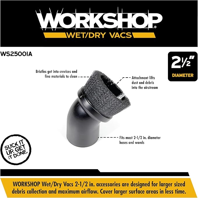 WORKSHOP Wet/Dry Vacs Shop Vacuum Accessories WS25001A Dusting Brush Attachment for Wet Dry Vacuum Cleaners, Fits 2-1/2-inch Extension Wands and Hoses