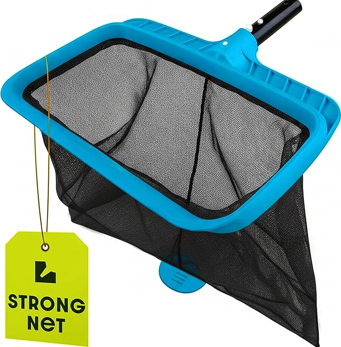Pool Skimmer Net for Cleaning – Heavy Duty Deep Mesh Pool Net Skimmer - Fine Leaf Rake Net for Swimming Pools, Ponds - Strong Frame - Fits Standard Pool Poles (Net Only, No Pole) - Blue