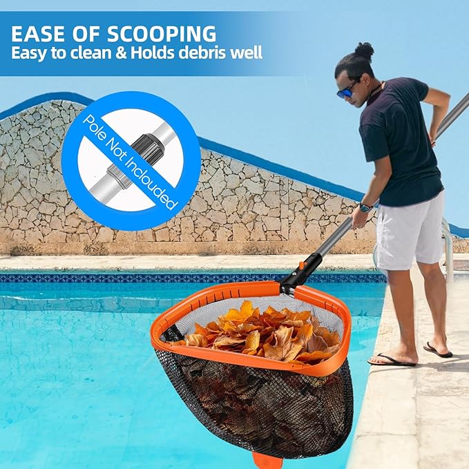 20.5'' Extra-Large Pool Net, Pool Skimmer Net with Double-Layer Netting Bag, Aluminum Frame, Deep Nylon Large Capacity Pool Cleaning Net, Leaf Skimmer Rake for Above Ground & In-ground Pools (No Pole)