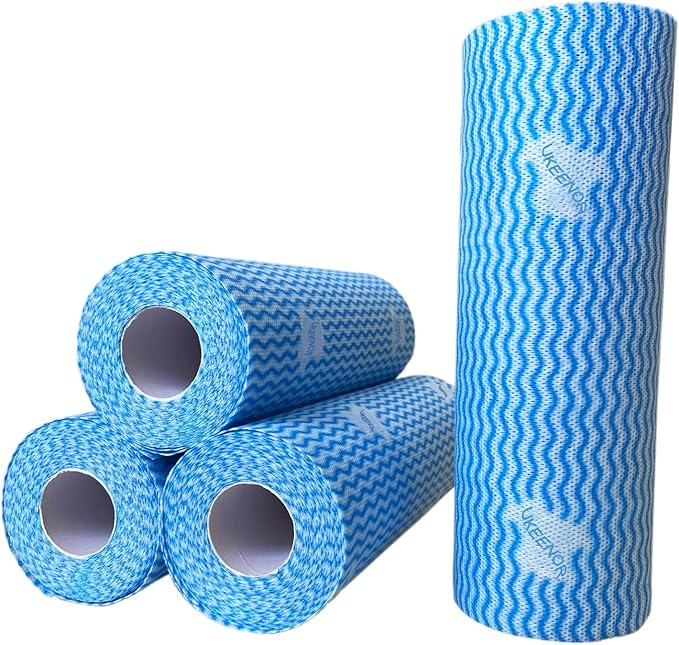 Blue Handi Wipes,Dry Reusable Dish Cloths,Multi use Reusable J Cloth， Disposable Cleaning Cloth Kitchen Towels Machine Washable，2 Rolls Blue and 2 Rolls Green，Total 200 Count