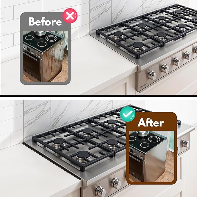 RECAPS Stainless Steel Extendable Stove Gap Covers Fliter 13.8"to 27.5"In, Stove Side Gap Covers for Kitchen, Heat Resistant Oven Crack Guard for Counter (2 Packs，Black）