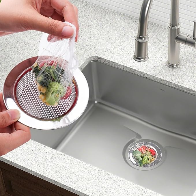 200 PCS Kitchen Mesh Sink Strainer, Disposable Sink Strainer Covers, Drain Nets for Kitchen Sink for Collecting Kitchen Food Waste Leftover Garbage