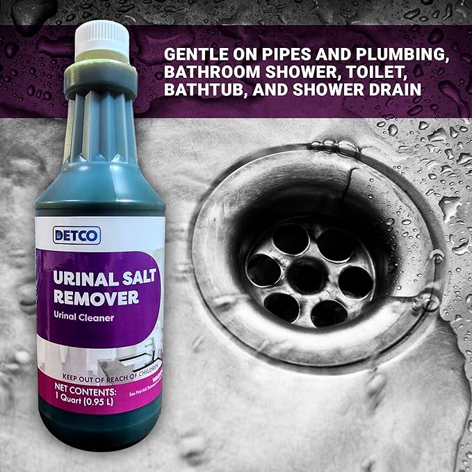 Urinal Salt Remover Concentrate - Safe on Pipes and Plumbing, Odor Control, Cleans Rust, Scale, and Uratic Salt Build-Up, 1 Quart