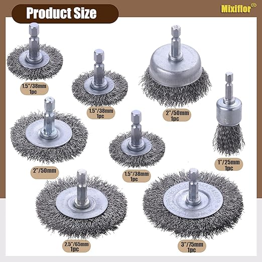 Wire Brush for Drill, 8 Pcs Professional Carbon Steel Wire Wheel, Abrasive Cup Brush 1/4 Inch Hex Shank - Cleaning Rust Attachments