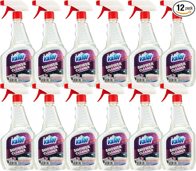 Valor Shower Cleaner Spray – Soap Scum & Hard Water Stain Cleaning Solution for Bathroom, Tub & Tile, (32 Fl Oz (Pack of 12))