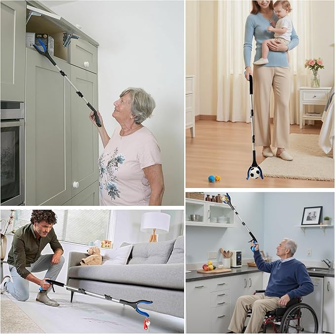 2 Pack 36 Inch Grabber Reacher Tool for Seniors, Foldable Reacher Grabbers Pickup Stick with Anti-Slip 90° Rotating Jaw, 4" Wide Extended Claw with Magnet for Disabled