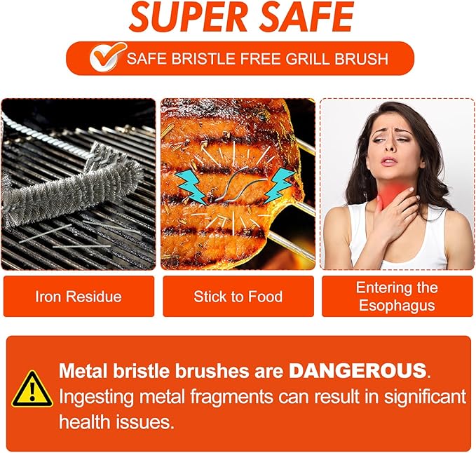 Grill Brush Bristle Free for Outdoor Grill Steam Grill Cleaning Brush Replaceable Head Safe BBQ Cleaner Brush with Durable Scraper for Cast Iron or Stainless-Steel Grates Griddle Scrubber