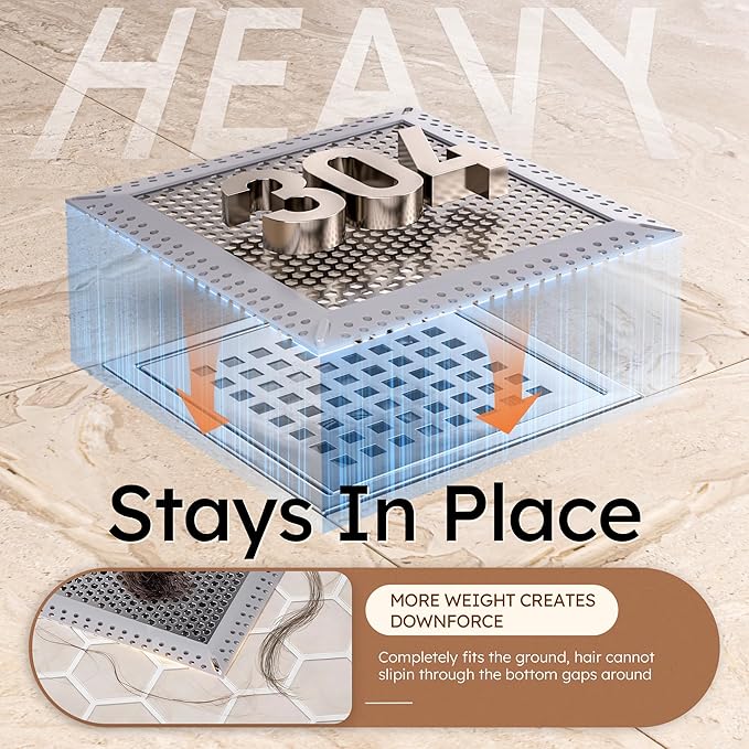 Not Moving Shower Drain Hair Catcher,Effective Hair Catcher Shower Drain,Square Flat Shower Drain Cover Protector Filter,Efficient Drainage,Hair Trap Stopper (Gray, 6 inch)