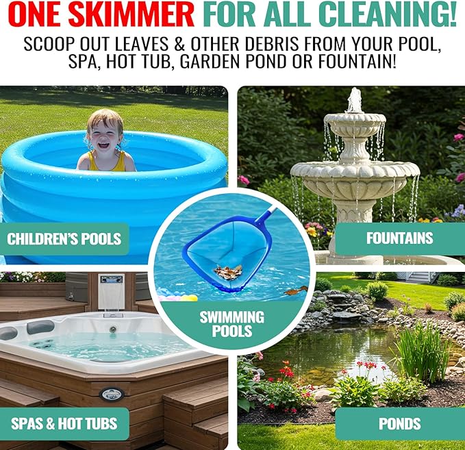 Pool Skimmer Net Swimming Pool Cleaning Supplies Professional Leaf Rake Fine Mesh Frame Net (Azul, 60 inch) Pack