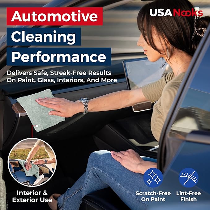 USANOOKS Microfiber Cleaning Cloth - Sea Green - 100Pcs (12.5x12.5 inch) High Performance - 1200 Washes, Ultra Absorbent Car Towel Traps Grime & Liquid for Streak-Free Mirror Shine - car Washing cloth