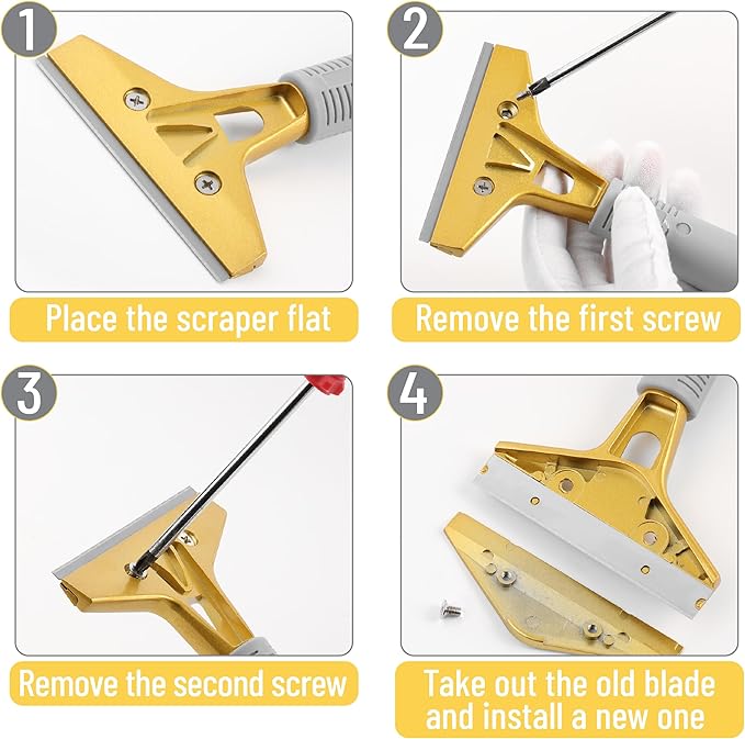 Bates- Razor Blade Scraper Set, 2 Pack, 1.5" & 4" Razor Scraper Tool with 20 Extra Carbon Steel Blades, Window Scraper Blades, Glass Scraper for Windows, Paint Scraper Blade Scraper for Cleaning