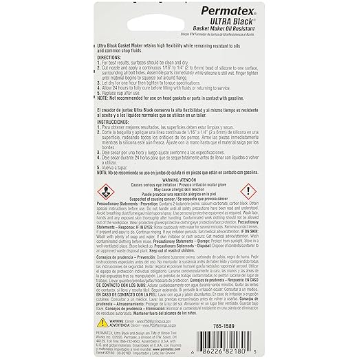 Permatex 82180 Ultra Black Maximum Oil Resistance RTV Silicone Gasket Maker, Sensor Safe and Non-Corrosive, for High Flex and Oil Resistant Applications 3 oz