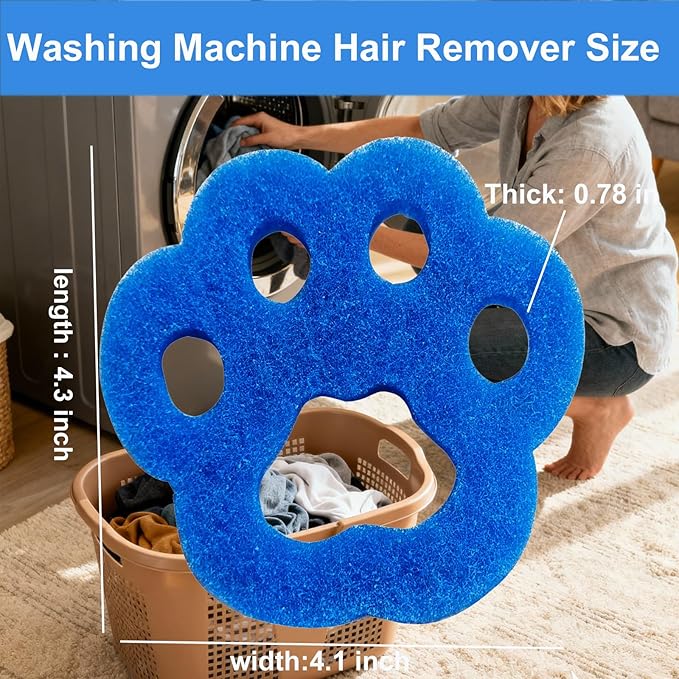 Pet Hair Remover for Laundry, 6PCS Reusable Dog & Cat Hair Remover Tool - Removes Pet Fur, Hair, Lint, Dander from Clothes &Washing Machine. (Blue, cat paw)