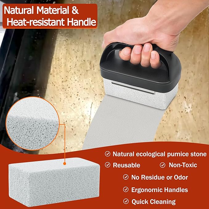 Heavy Duty Griddle Cleaning Brick with Handle, Grill Cleaner for Cleaning Flat top, Pumice Griddle Cleaning Stone Removing Stains for BBQ, Swimming Pool, Sink (5 Pack)