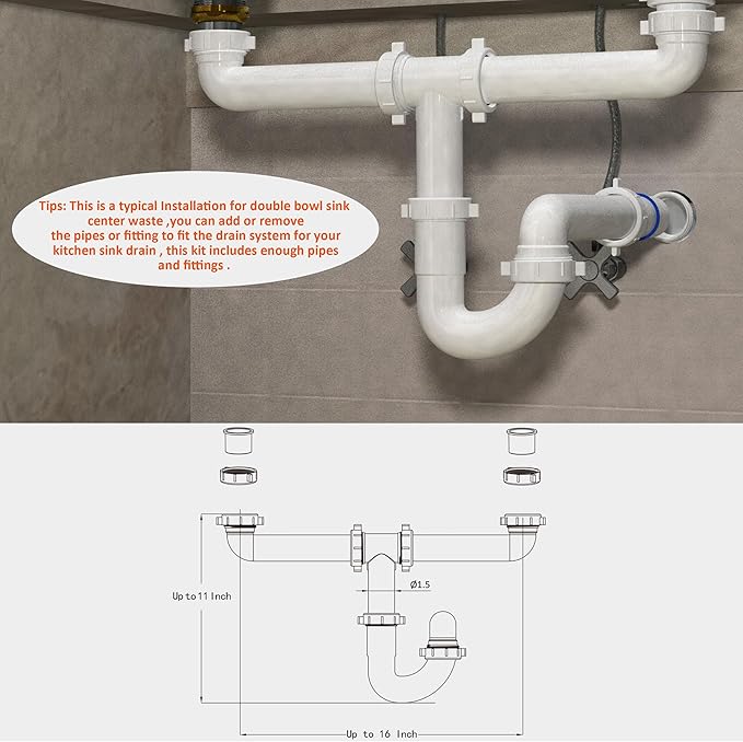 Kitchen Sink Drain Kit,1-1/2”,for Most Kitchen Sink Drain Repair Kit and Bathroom Sink Drain Kit, Kitchen Sink P Trap Drain Kit 1 1/2” for Sink Plumbing Kit, Completed Sink Pipe Replacement Kit