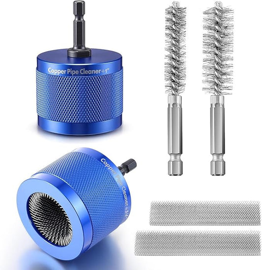 1/2", 3/4" Copper Pipe Cleaner for Drill Set Includes External Stainless Steel Wire Bore Brushes, Internal Tube Cleaning Brushes, Replacement Plumbing Tools (6 Pcs)