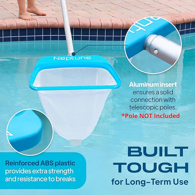 The Skimmie Neptune Net & Swim-N-Scoop Fine Mesh Pool Skimmer Nets Deep-Bag Leaf Rakes for Pools, Spas, Fountains & Cold Plunges Handheld Skimmers for Surface and Floor Cleaning. *Pole NOT Included