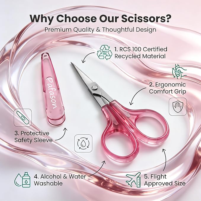 PAFASON Small Travel Embroidery Scissors Set Curved Straight Tip All Purpose for Quilting Sewing Knitting Crafting Cross Stitch Crochet Thread Yarn Paper Fabric Detail Multipurpose Cutting Safety Case