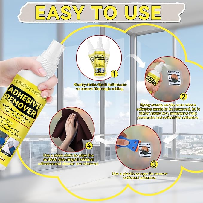Adhesive Remover, Multipurpose Sticker and Label Cleaner, Surface-Safe Glue Remover with Plastic Scraper, Quickly Removes Decals, Tape Residue, Gum, Tar and Grease, 4.06 fl oz