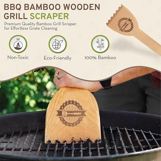 Wooden BBQ Grill Scraper – Beech Wood Griddle Cleaner for Traeger and Other Grills, No Metal Bristles, Safe and Durable Grill Cleaning Tool with Grooved Edge