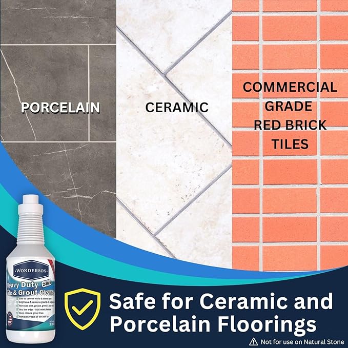 Wonderson Professional Strength 2-in-1 Heavy Duty Tile & Grout Cleaner with Acid Mimic Formula for White & Colored Grout with Ceramic or Porcelain Tiles - 32oz - 6 Pack