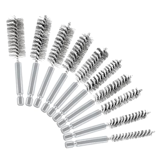 10 Pcs Stainless Steel Wire Brush Set, Bore Brush Set with 1/4 Inch Hex Shank, Power Drill Attachments for Rust Polish & Tube Cleaning (8/10/11/12/13/15/16/17/18/19mm)