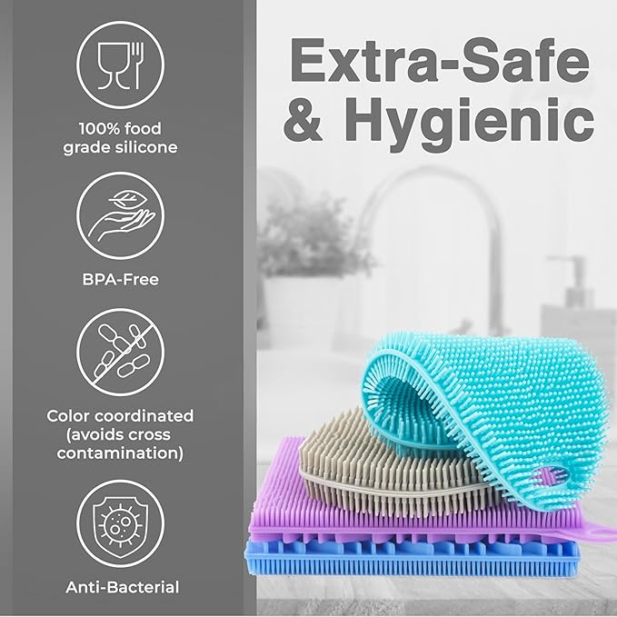 Silicone Sponges for Dishes - 4 Pack Dual-Sided Dish Scrubber - Food Grade, BPA Free Silicone Sponge & Housecleaning
