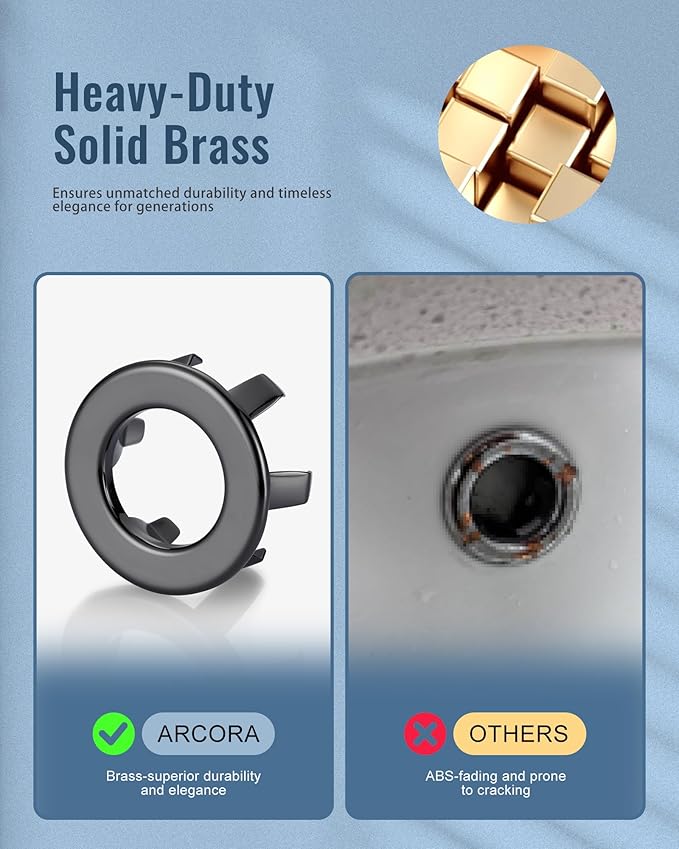 ARCORA Bathroom Sink Overflow Ring: 2 Pack Solid Brass Bathroom Vessel Sink Overflow Cover Basin Trim Ring Hole Insert Caps Black Stainless