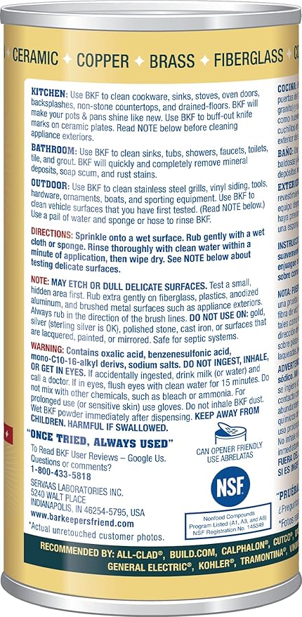 Bar Keepers Friend Powder Cleanser 12 Oz - Multipurpose Cleaner & Stain Remover - Bathroom, Kitchen & Outdoor Use - for Stainless Steel, Aluminum, Brass, Ceramic, Porcelain, Bronze and More (2 Pack)