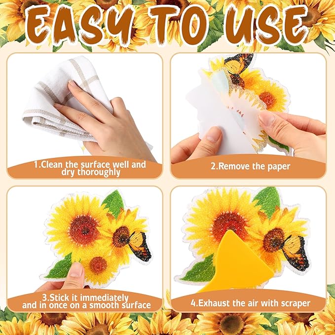 Yaomiao 24 Pcs Sunflower Non Slip Bathtub Stickers Shower Stickers Anti Slip Decal Threads Adhesive Appliques with Scraper Adhesive Decals for Safety Bathroom Tubs, Shower Floor, Stairs