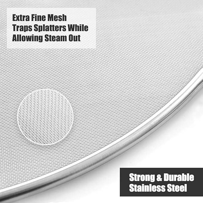 Homestia Splatter Screen for Kitchen, Stainless Steel Fine Mesh Splatter Screen for Frying Pan, 10” Grease Splatter Guard with Fold Flat Knob