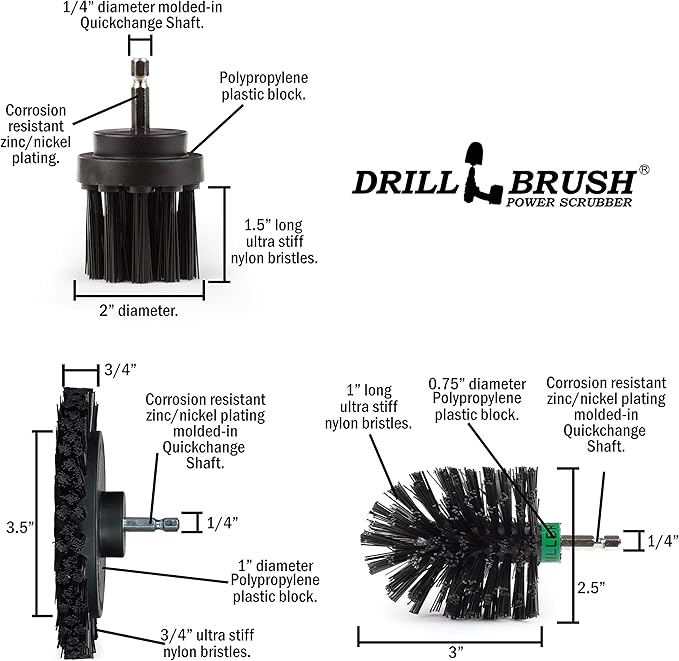 3pc Ultra-Stiff Bristled Crevice Cleaning Brush Set: Ideal Cleaning Supplies for BBQ, Grill, Smoker, and Backyard Accessories - Rust Remover - Concrete Brush - Electric Spin Scrubber for Tight Spaces