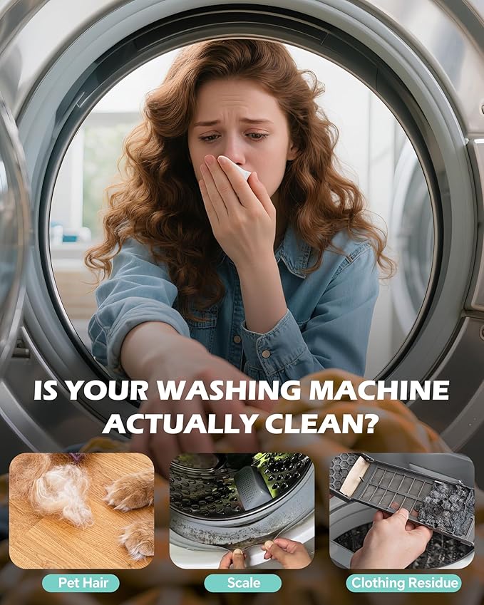 Heavy Duty Washing Machine Cleaner Tablets, Deep Cleaning For High Capacity HE, Front Loader & Top Load, Removes Pet Hair, Odors, Formulated for Pet Owners, 6 Month Supply, 6 XL Tablets, 40G